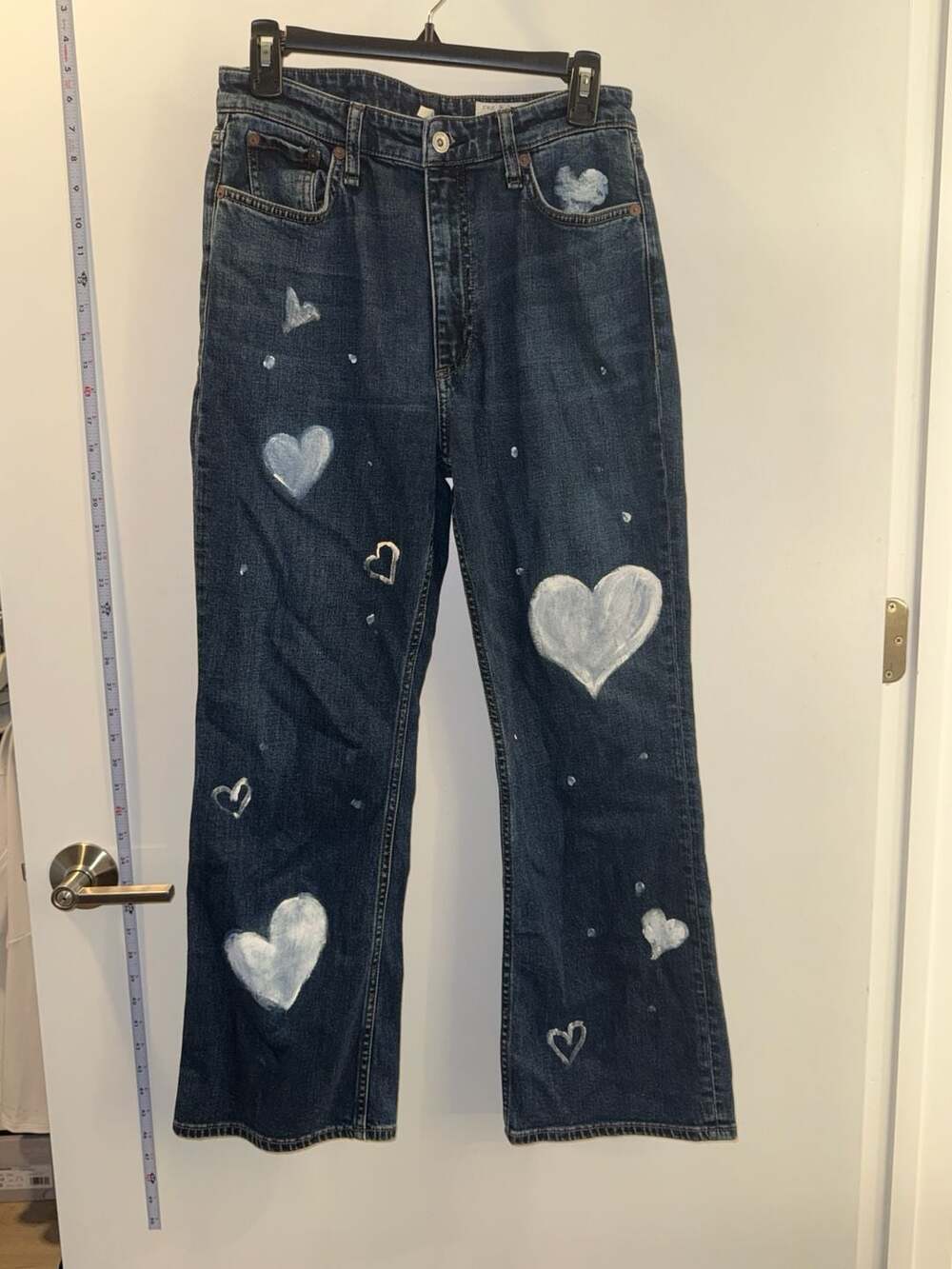 Rag & Bone Casey High-Rise Ankle Flare Jeans with Custom Painted Hearts Size 28